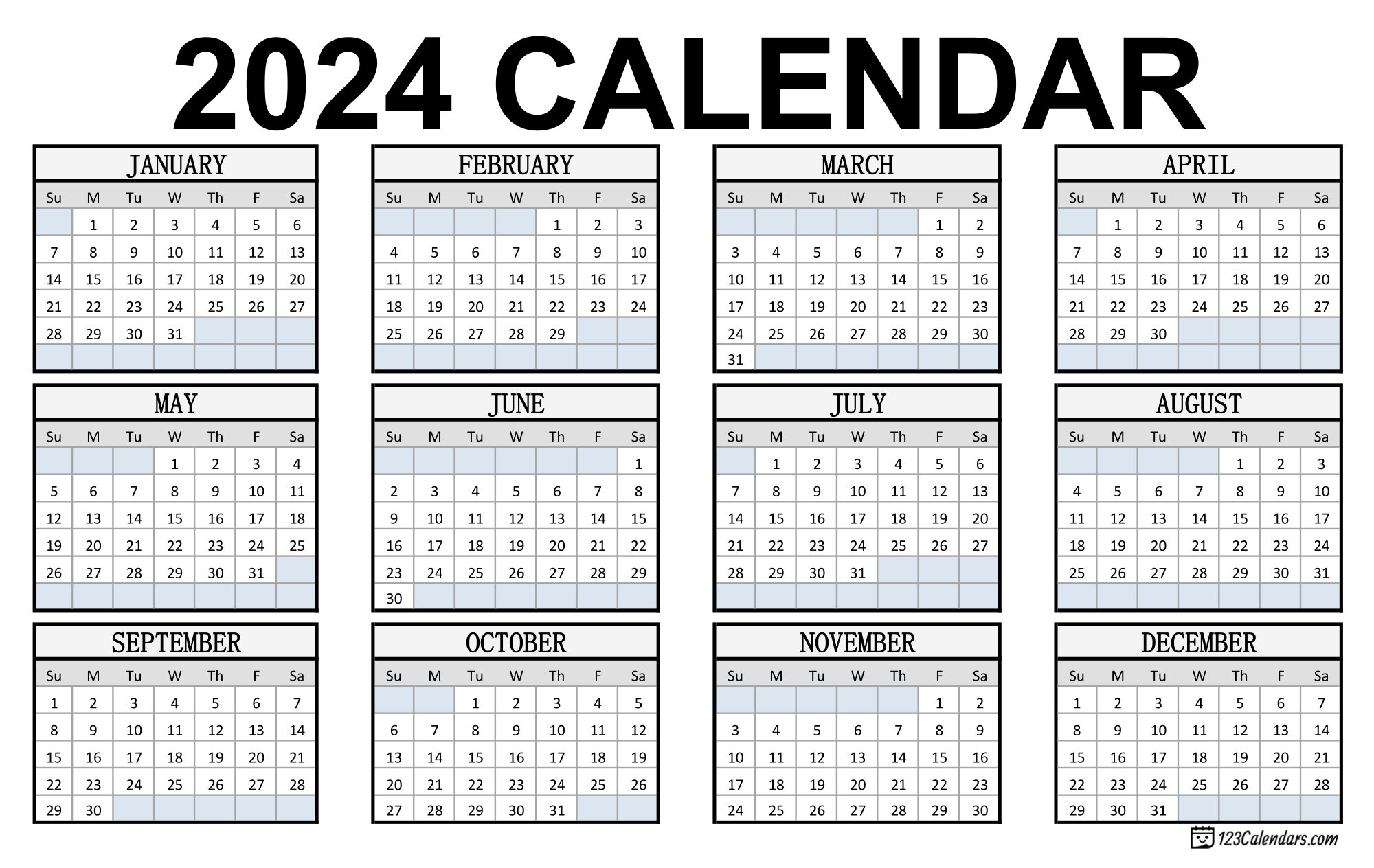 2024 Calendar | Monthly &Amp;Amp;Amp; Yearly Printable Calendars | 2024 Yearly Calendar Blank