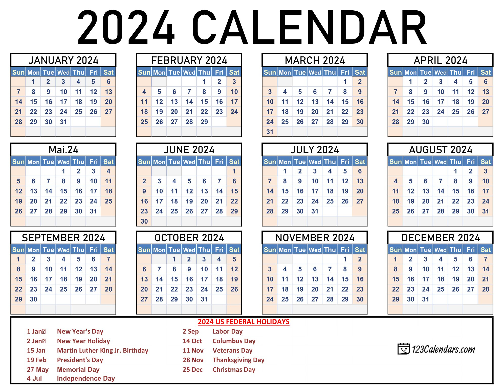 2024 Calendar | Monthly &amp;amp; Yearly Printable Calendars | Calendar 2024 Printable With Holidays Philippines