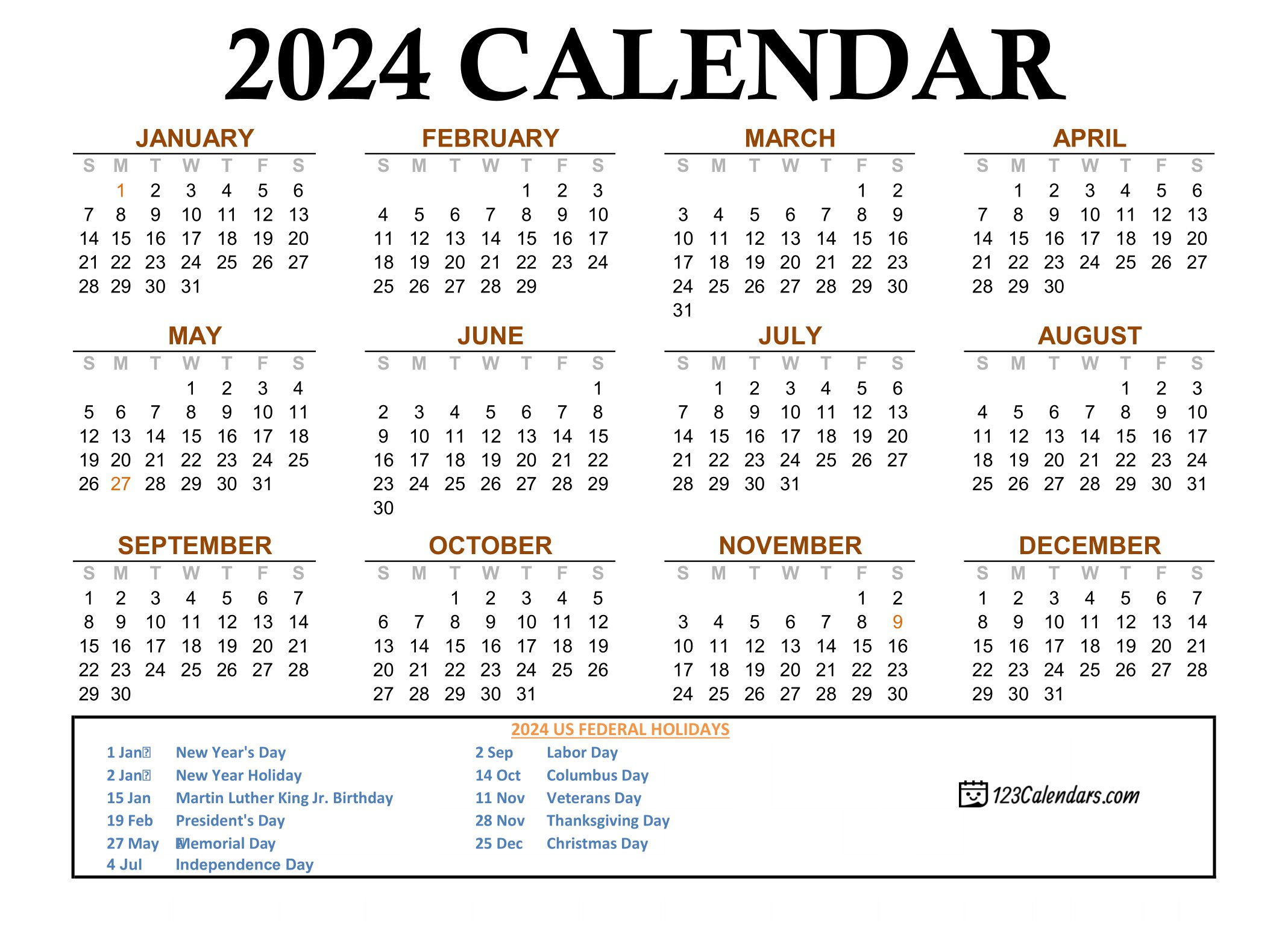 2024 Calendar | Monthly &amp;amp; Yearly Printable Calendars | Printable Calendar 2024 Philippines