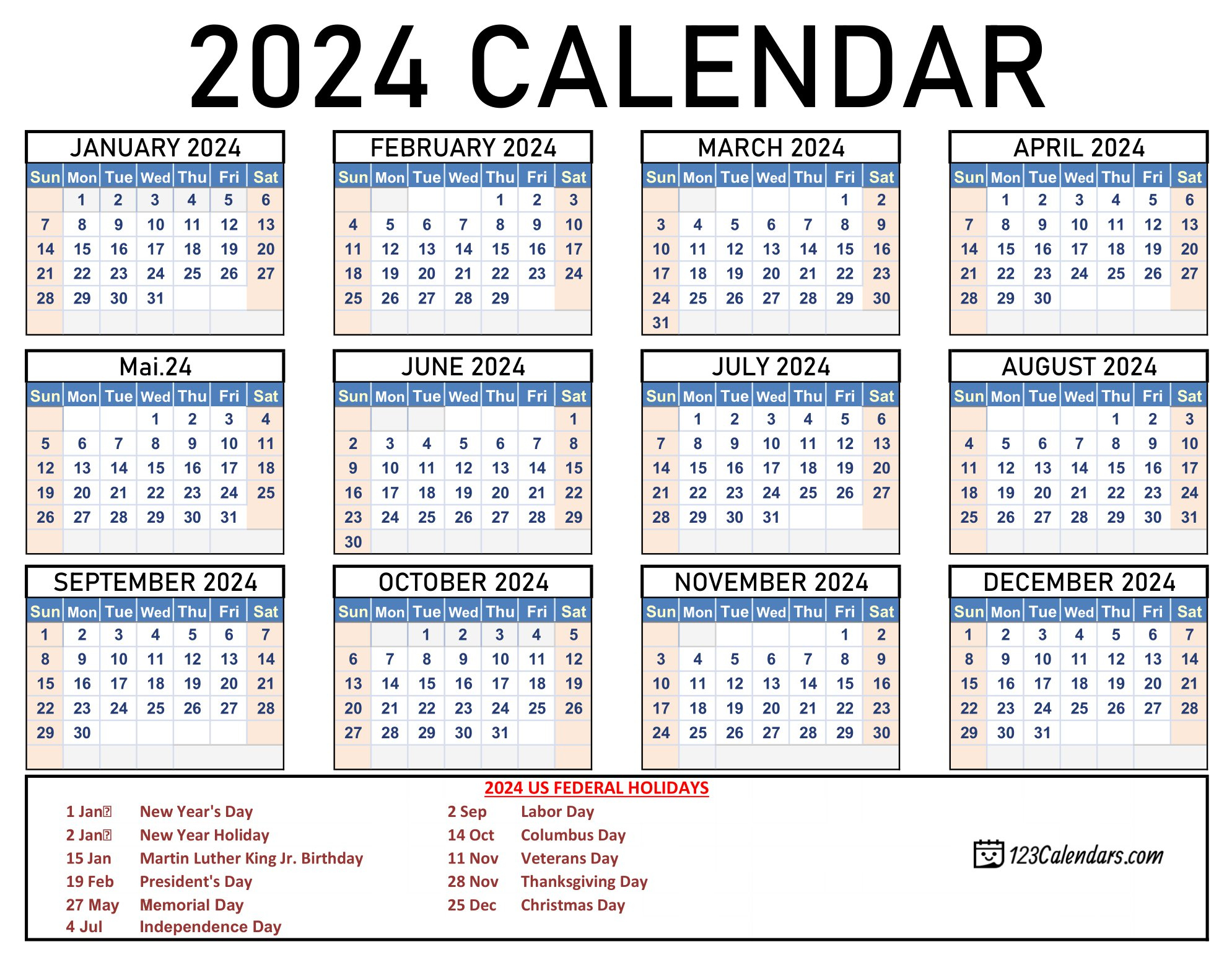 2024 Calendar | Monthly &Amp;Amp;Amp; Yearly Printable Calendars | Printable Calendar 2024 With Holidays Philippines Free Download