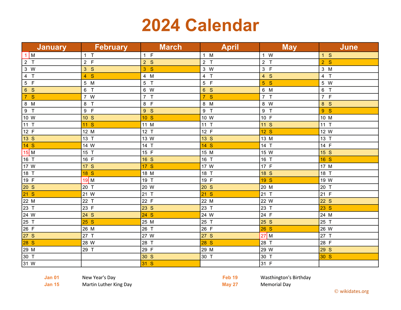 2024 Calendar On 2 Pages, Landscape Orientation | Wikidates | Printable Calendar 2024 South Africa Pdf