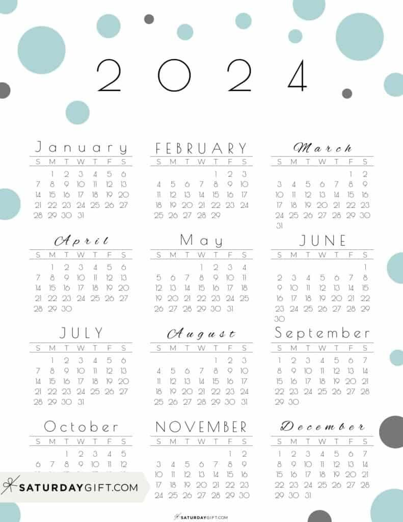 2024 Calendar Printable - Cute &Amp;Amp;Amp; Free 2024 Yearly Calendar | 2024 Calendar Year At A Glance Printable