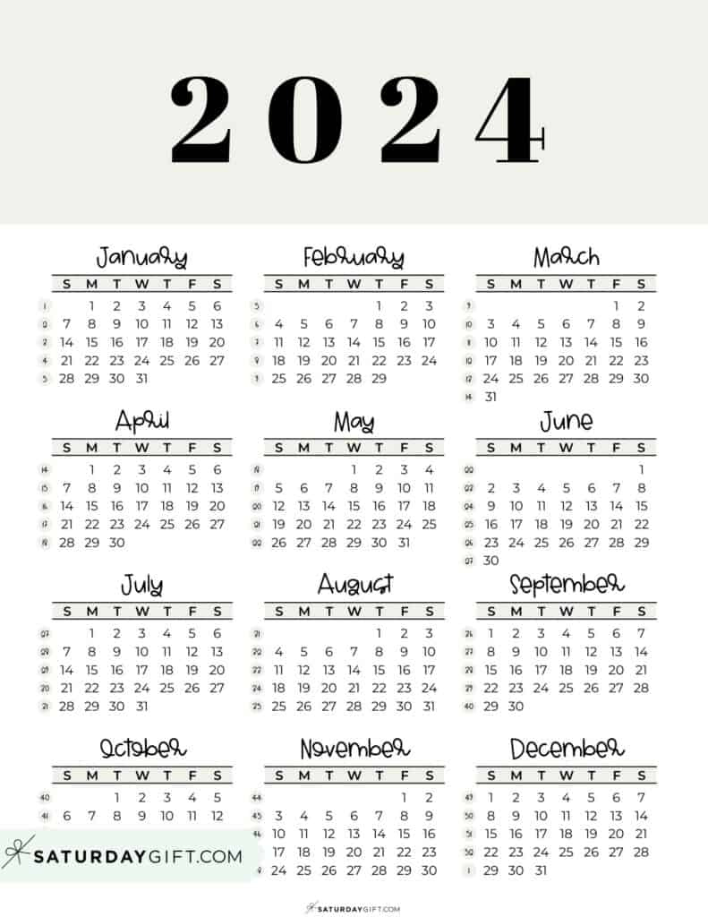 2024 Calendar Printable - Cute &amp;amp; Free 2024 Yearly Calendar Templates | 1 Year Calendar 2024 Printable