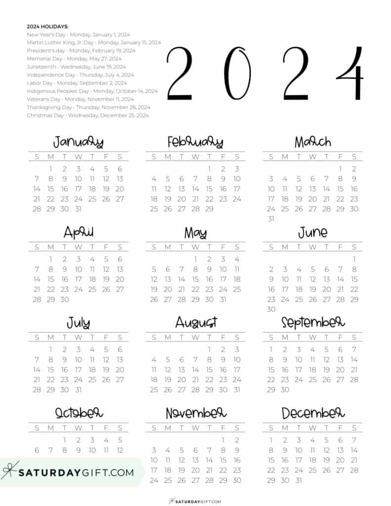 2024 Calendar Printable - Cute &Amp;Amp;Amp; Free 2024 Yearly Calendar Templates | 2024 Annual Calendar Template