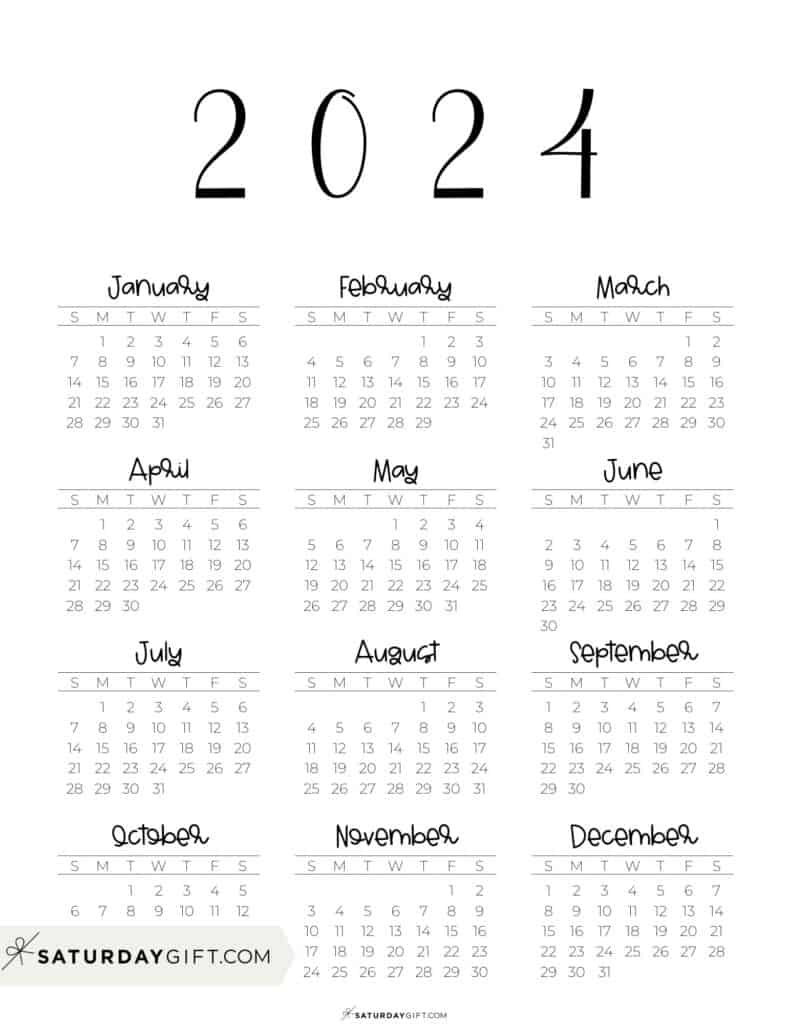 2024 Calendar Printable - Cute &amp;amp; Free 2024 Yearly Calendar Templates | 2024 Calendar At a Glance Printable Free