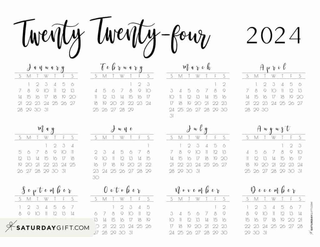 2024 Calendar Printable - Cute &amp;amp; Free 2024 Yearly Calendar Templates | 2024 Calendar At A Glance Printable Free