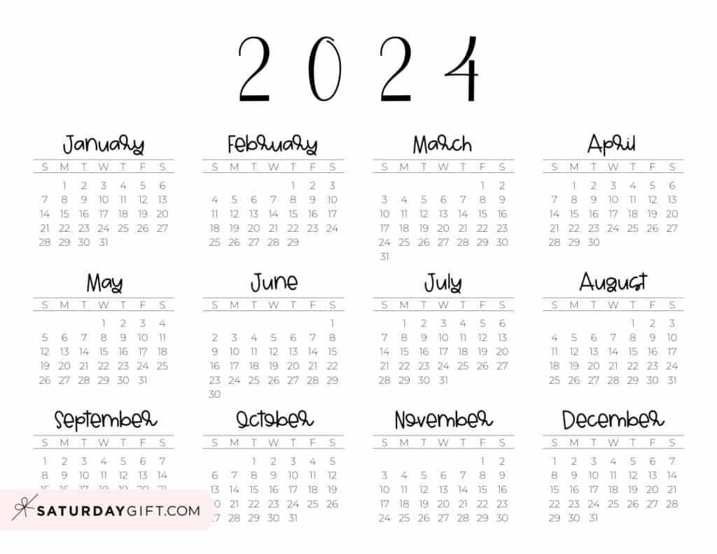 2024 Calendar Printable - Cute &amp;amp; Free 2024 Yearly Calendar Templates | 2024 Calendar Horizontal Printable