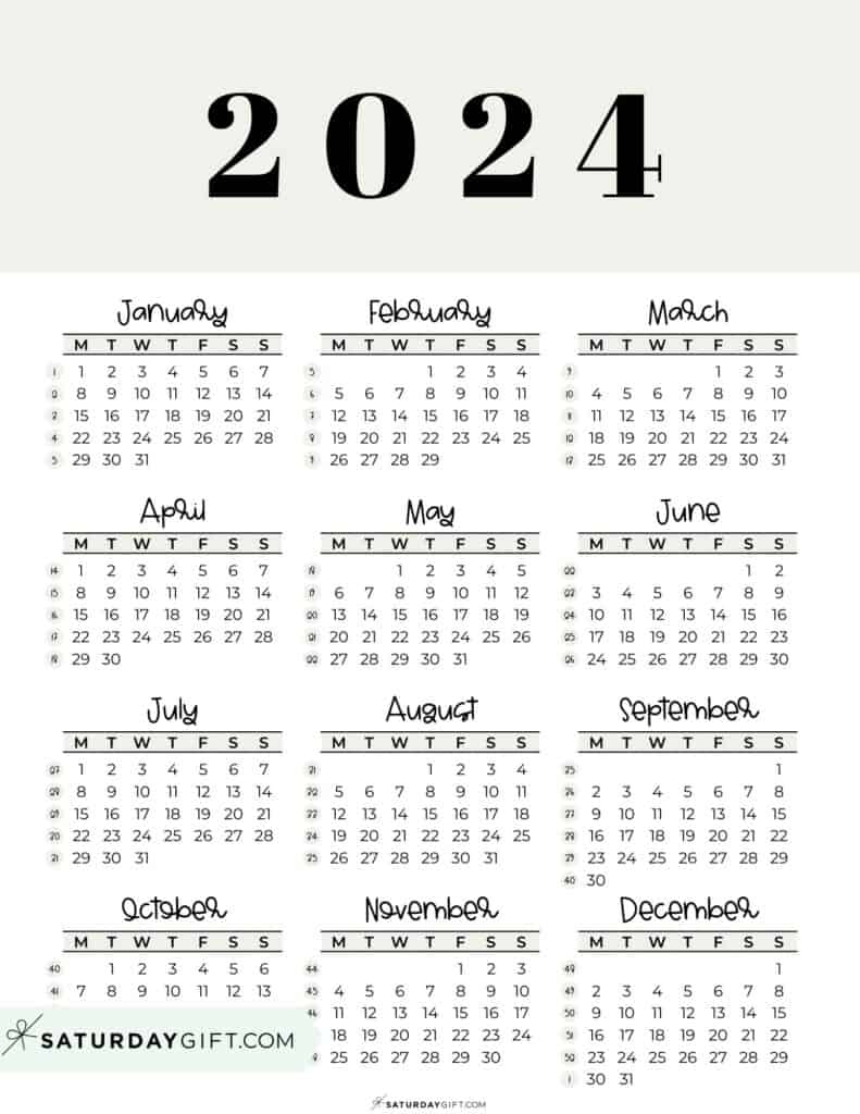 2024 Calendar Printable - Cute &amp;amp; Free 2024 Yearly Calendar Templates | 2024 Calendar Printable Monday Start Pdf