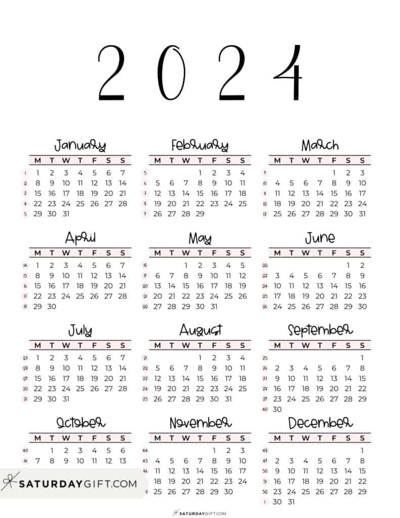 2024 Calendar Printable - Cute &amp;amp; Free 2024 Yearly Calendar Templates | 2024 Calendar Printable Start Monday