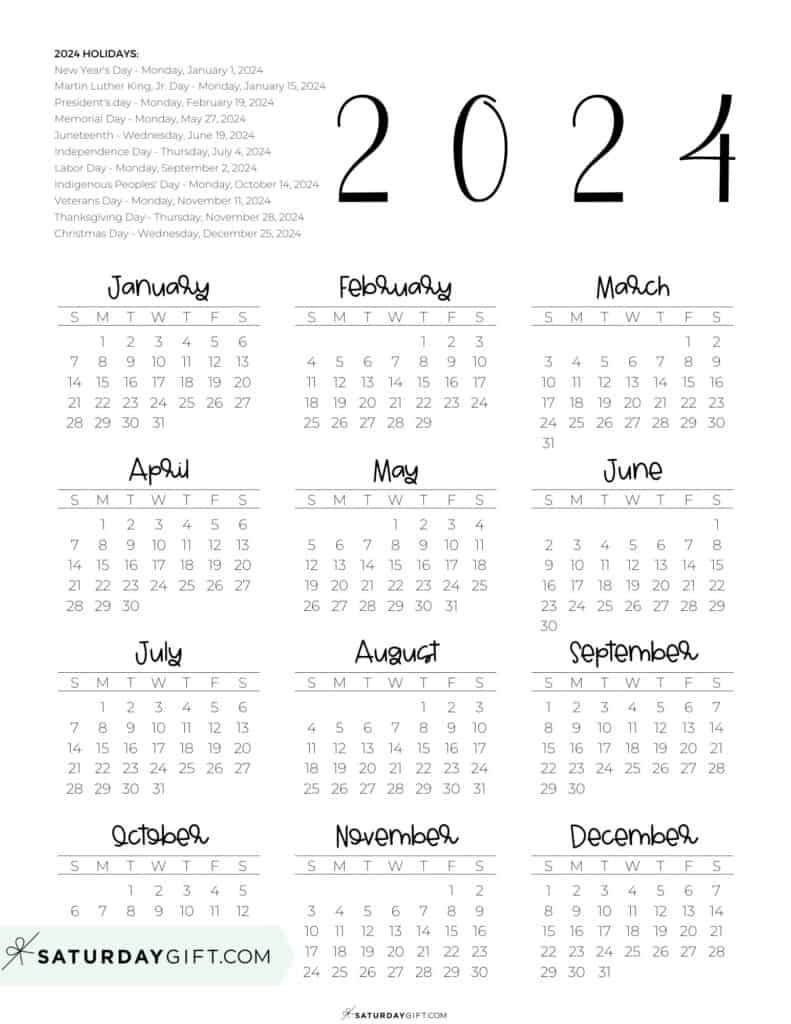 2024 Calendar Printable - Cute &amp;amp; Free 2024 Yearly Calendar Templates | 2024 Calendar Printable With Notes