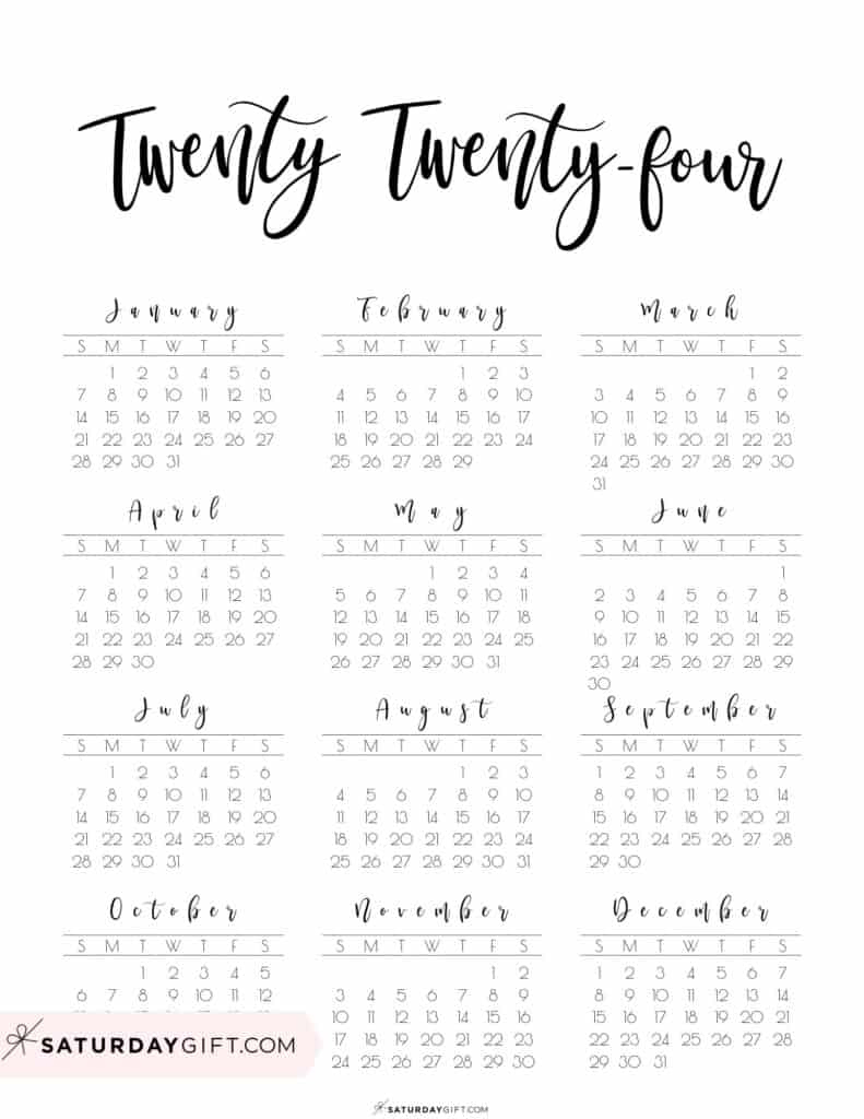 2024 Calendar Printable - Cute &Amp;Amp;Amp; Free 2024 Yearly Calendar Templates | 2024 Calendar Year At A Glance Printable