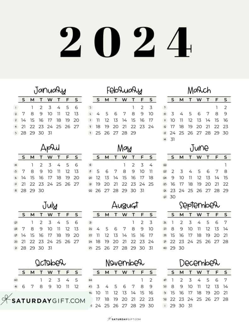 2024 Calendar Printable - Cute &Amp;Amp;Amp; Free 2024 Yearly Calendar Templates | Free 2024 Yearly Calendar Printable One Page