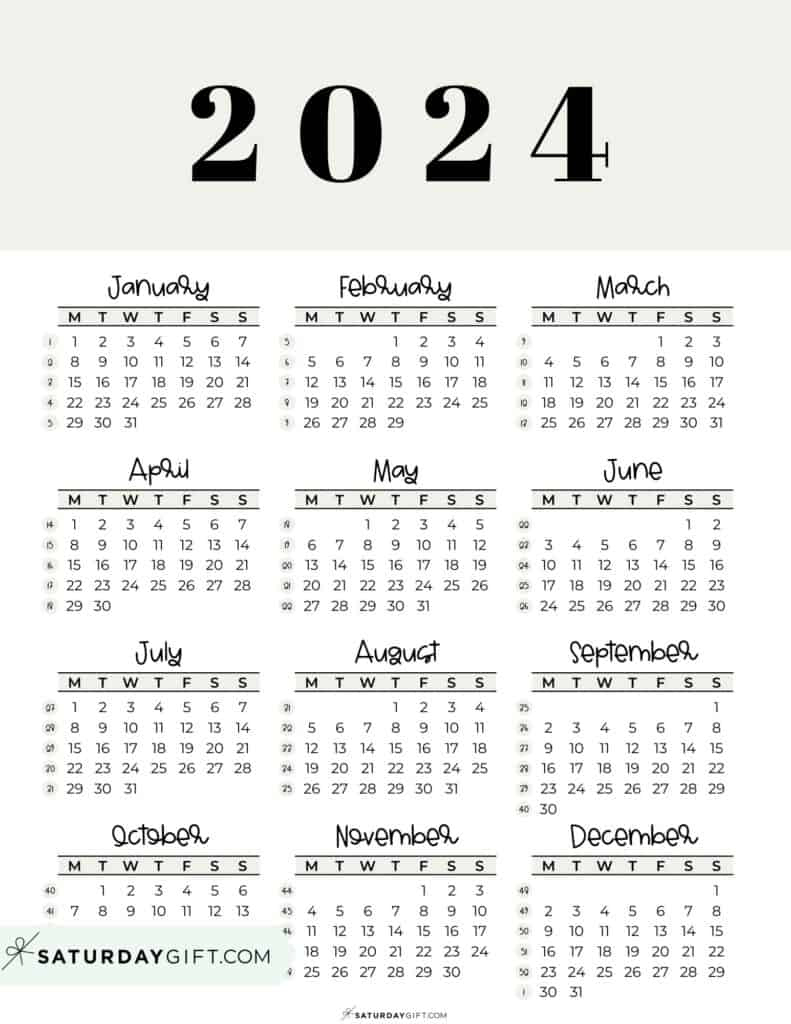 2024 Calendar Printable - Cute &Amp;Amp;Amp; Free 2024 Yearly Calendar Templates | Free Printable Calendar 2024 Starting Monday
