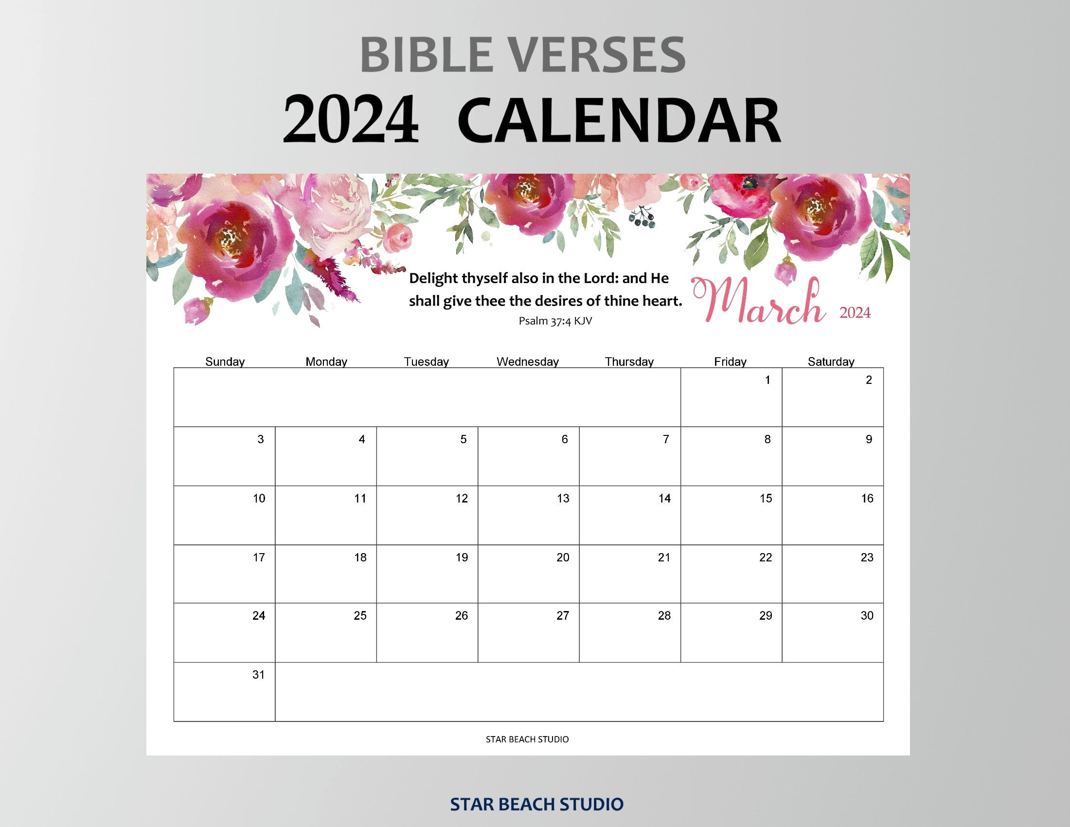 2024 Calendar Printable Floral Bible Verse Monthly Planner - Etsy | Christian Calendar 2024 Printable