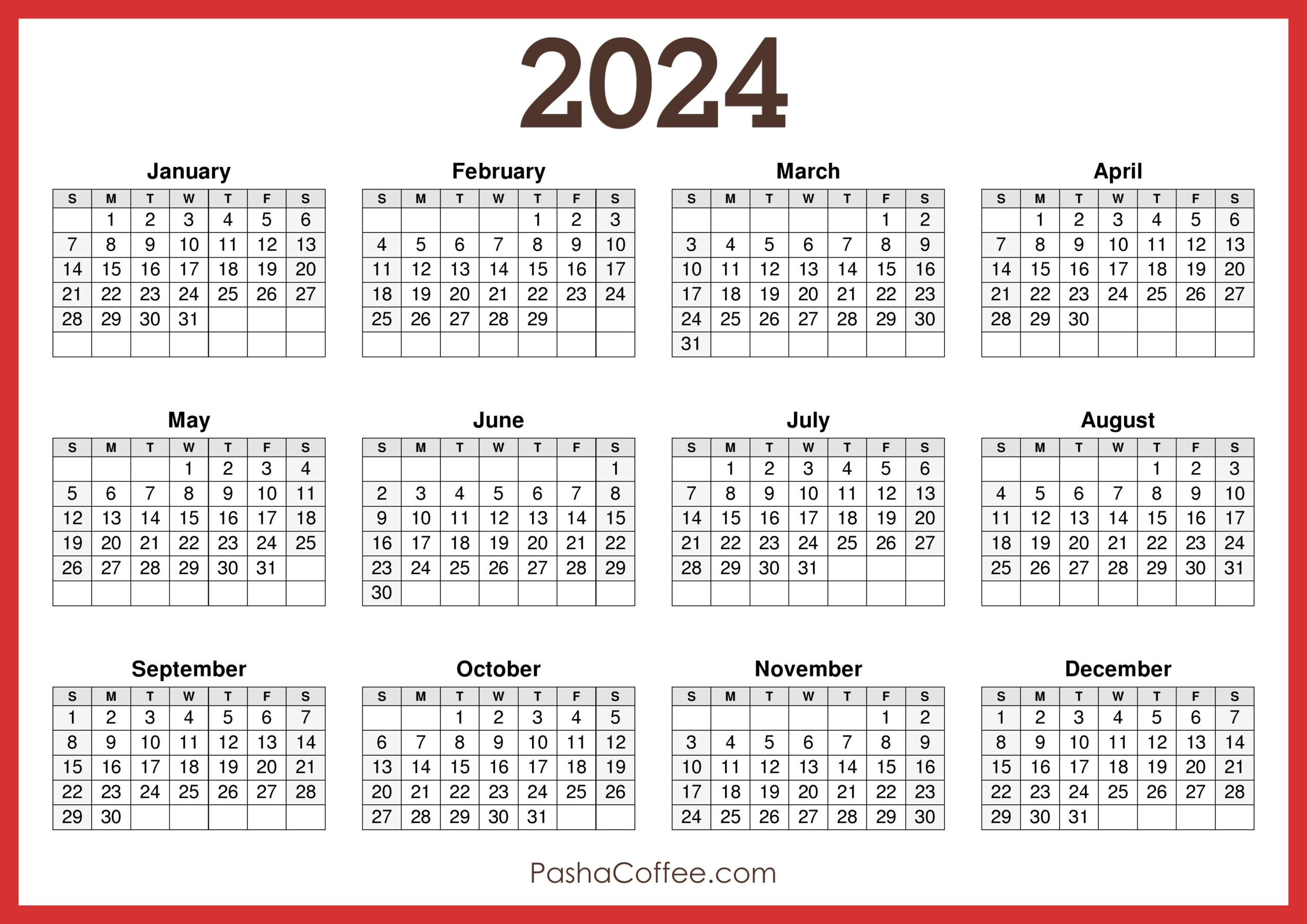 2024 Calendar Horizontal Printable | Printable Calendar 2024