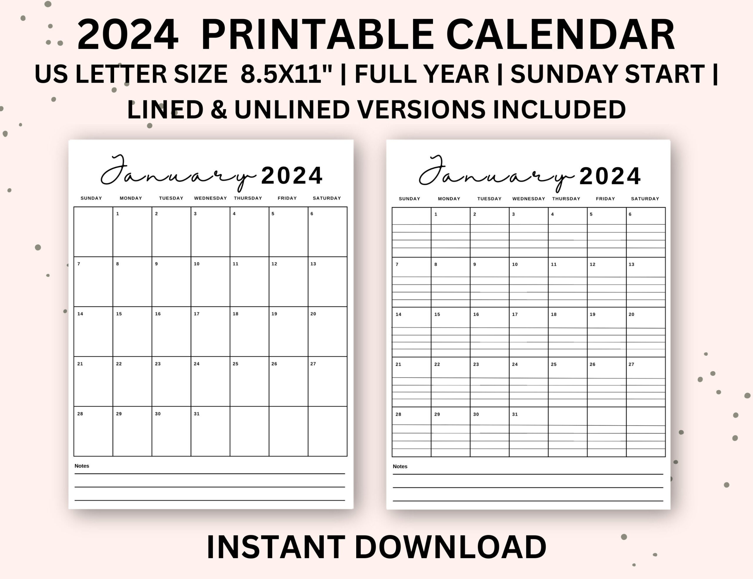 2024 Calendar Printable Portrait Monthly Calendar With Lines | Printable 2024 Monthly Calendar With Lines