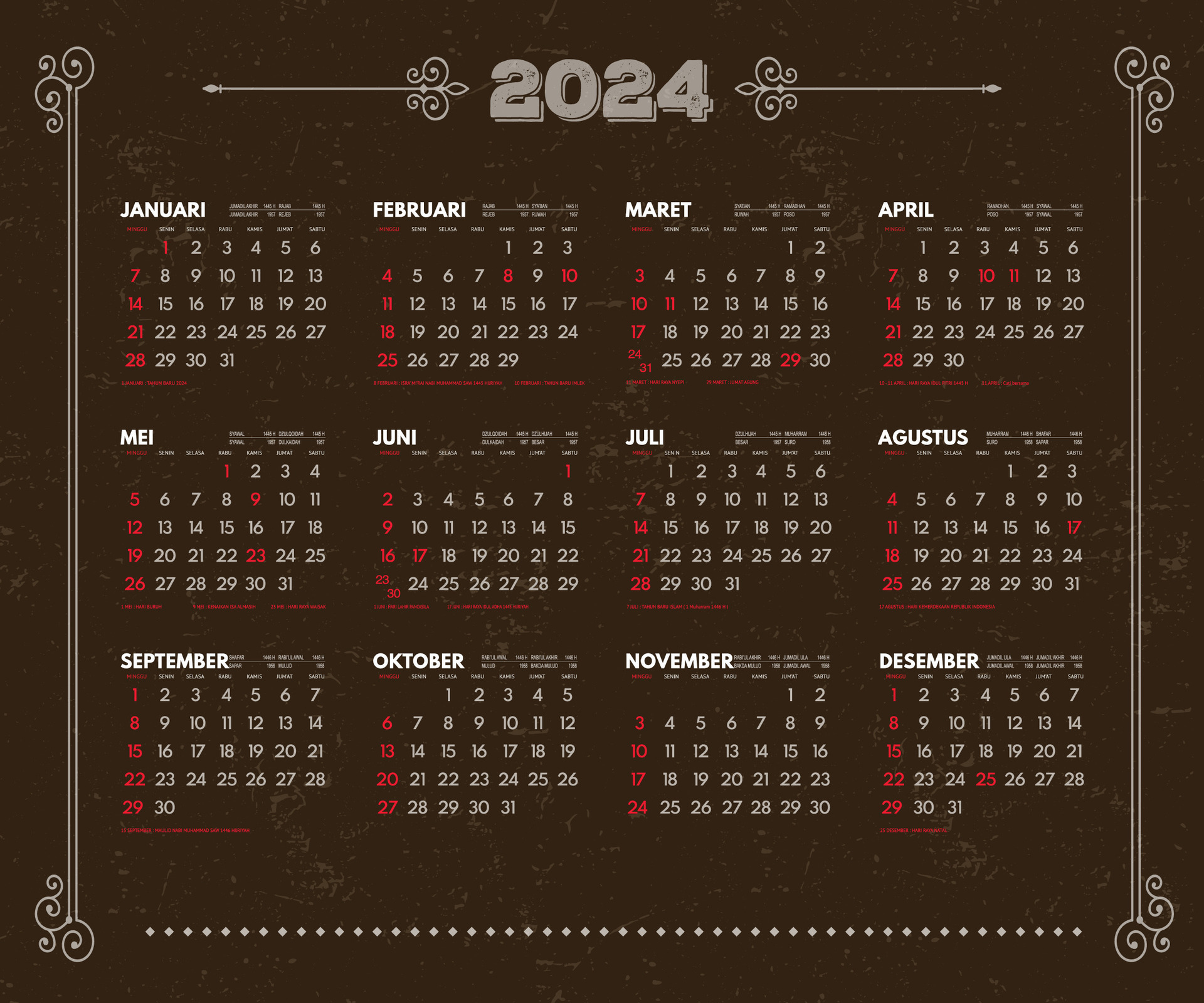 2024 Calendar Template, 2024 Indonesian Calendar Complete With | Printable Calendar 2024 Indonesia