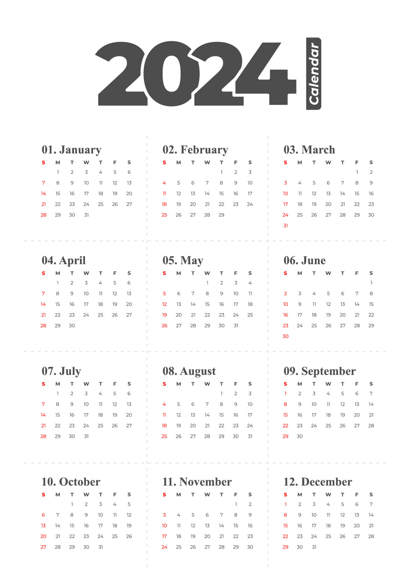 2024 Calendar Template, Editable Vector 13660998 Vector Art At | Calendar Template Editable 2024