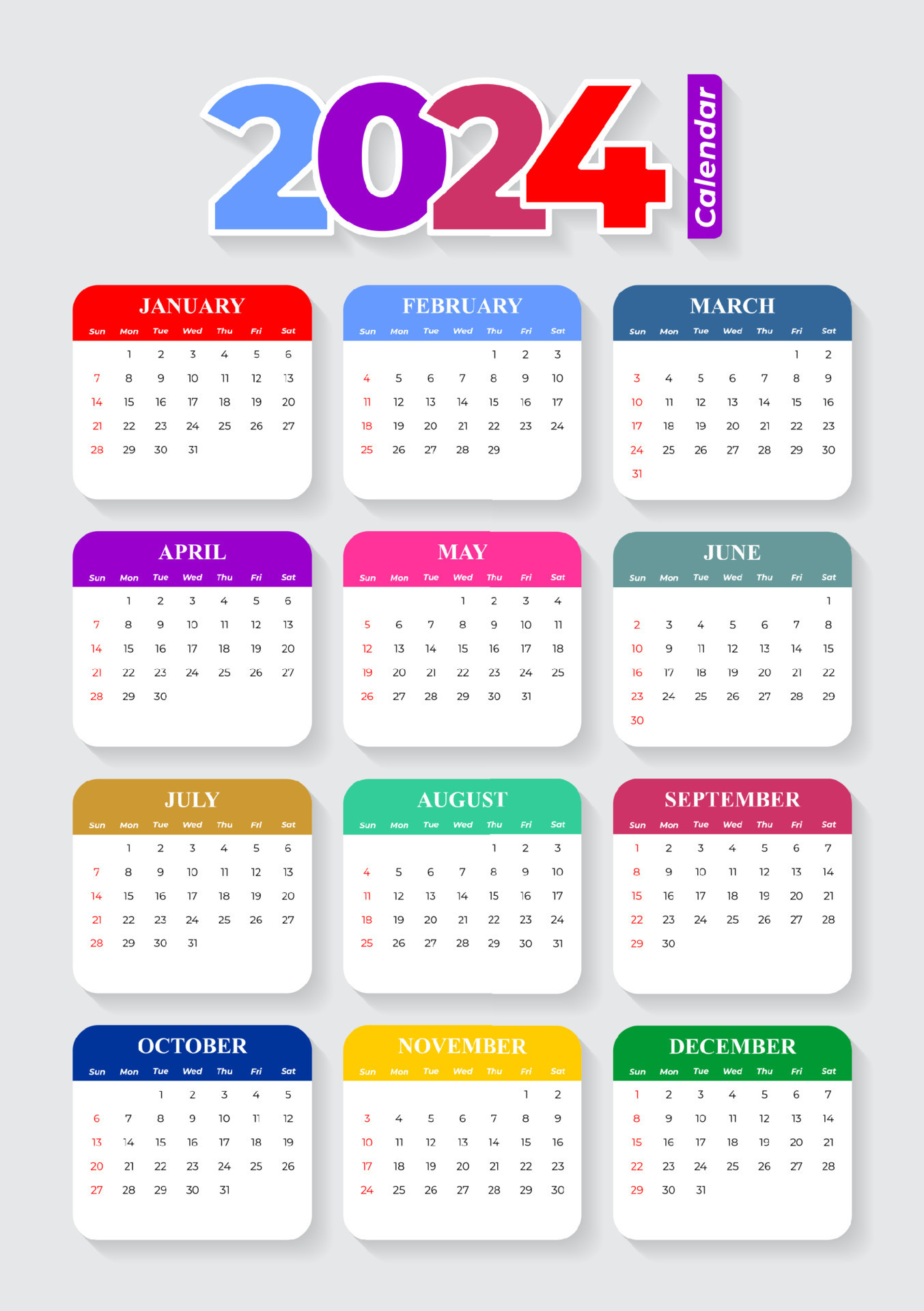 2024 Calendar Template, Editable Vector 13661006 Vector Art At | Calendar Template Editable 2024