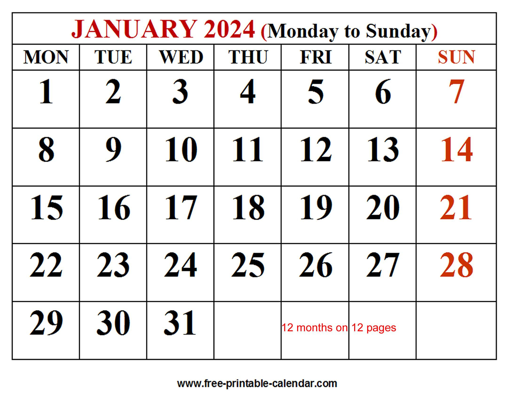 2024 Calendar Template - Free-Printable-Calendar | Calendar Template 2024 Printable Free