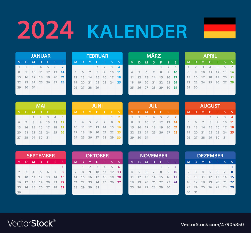2024 Calendar - Template Graphic Royalty Free Vector Image | Printable Calendar 2024 Germany