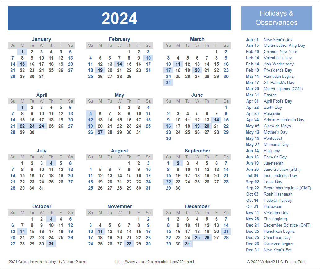 2024 Calendar Templates And Images | 2024 Calendar Printable With School Holidays