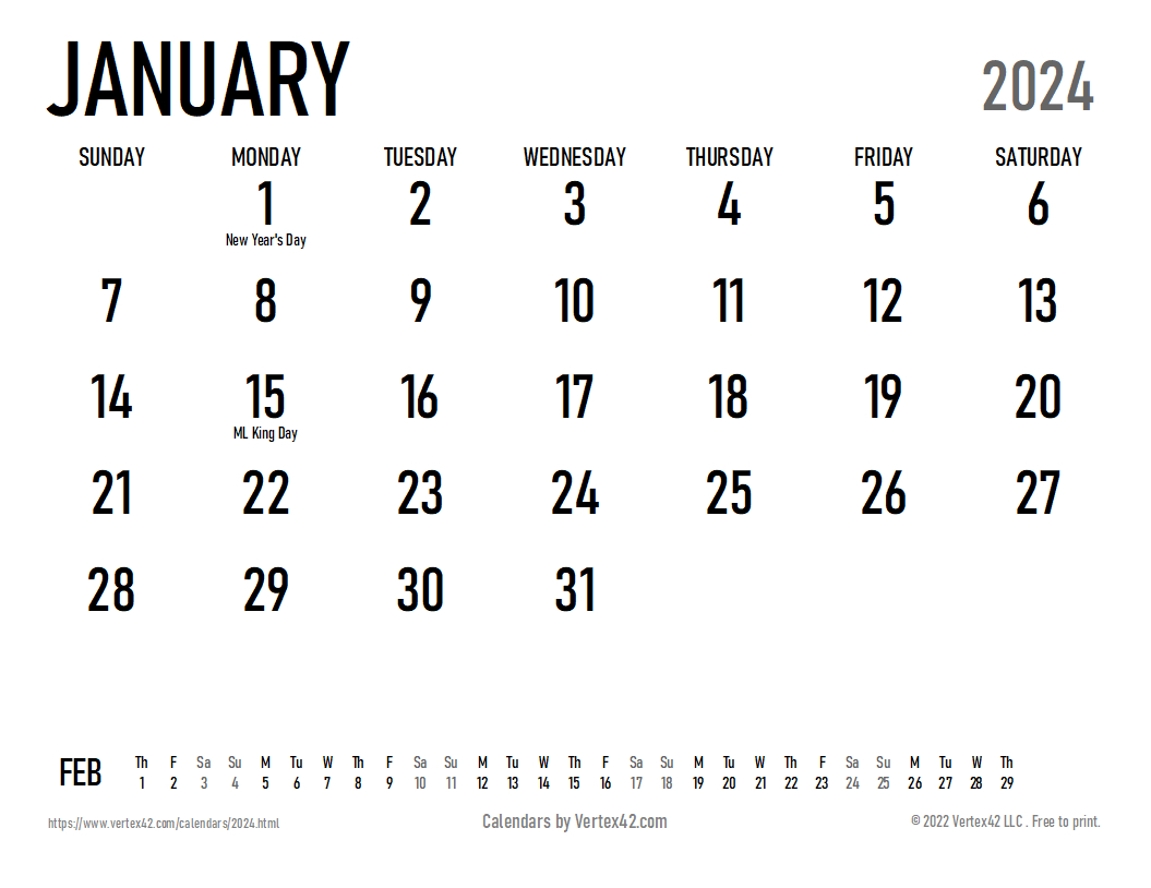 2024 Calendar Templates And Images | Free Printable Calendar 2024 Large Print
