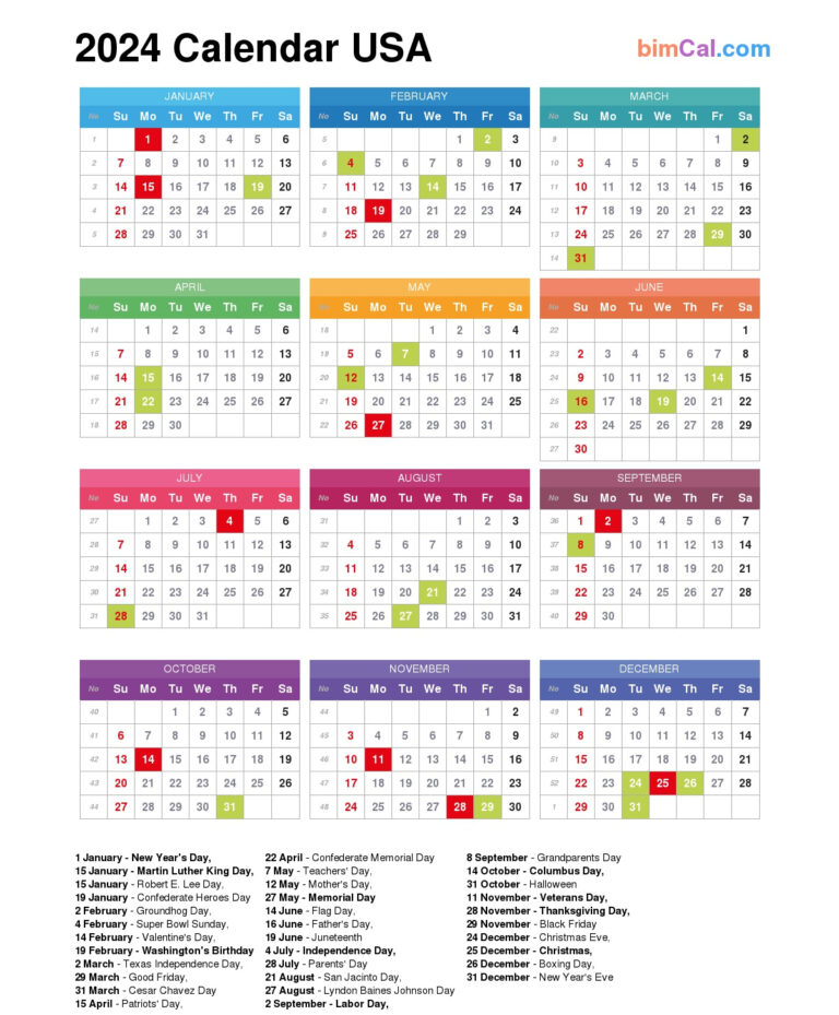 2024 Calendar Usa - Bimcal | 2024 Calendar Printable Usa