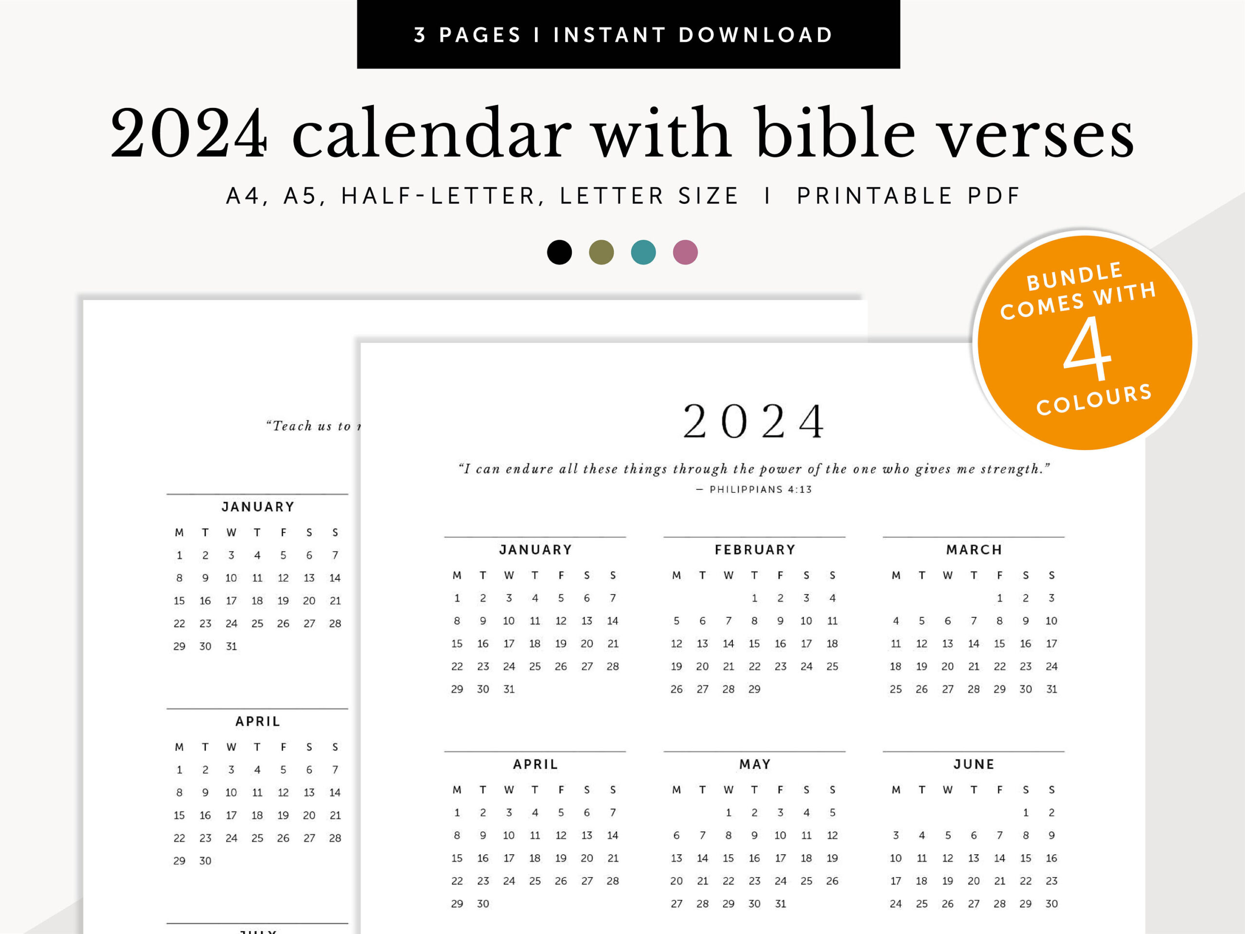 2024 Calendar With Bible Verses, 2024 Christian Calendar, 2024 | Christian Calendar 2024 Printable