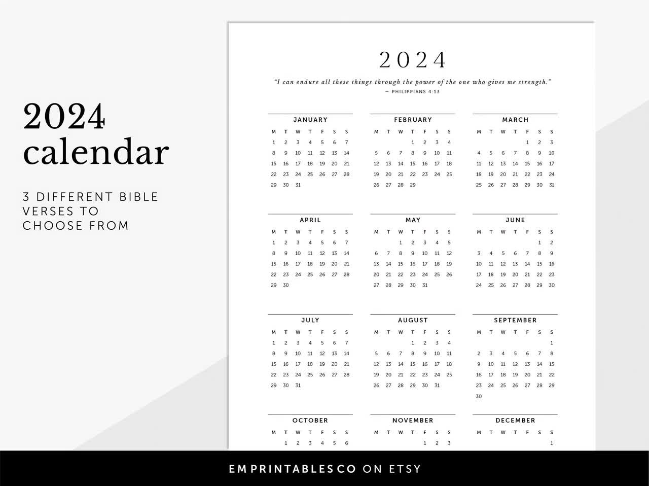 2024 Calendar With Bible Verses, 2024 Christian Calendar, 2024 Faith  Calendar, 2024 Printable Planner Inserts, A4/A5/Letter/Half Size | Christian Calendar 2024 Printable