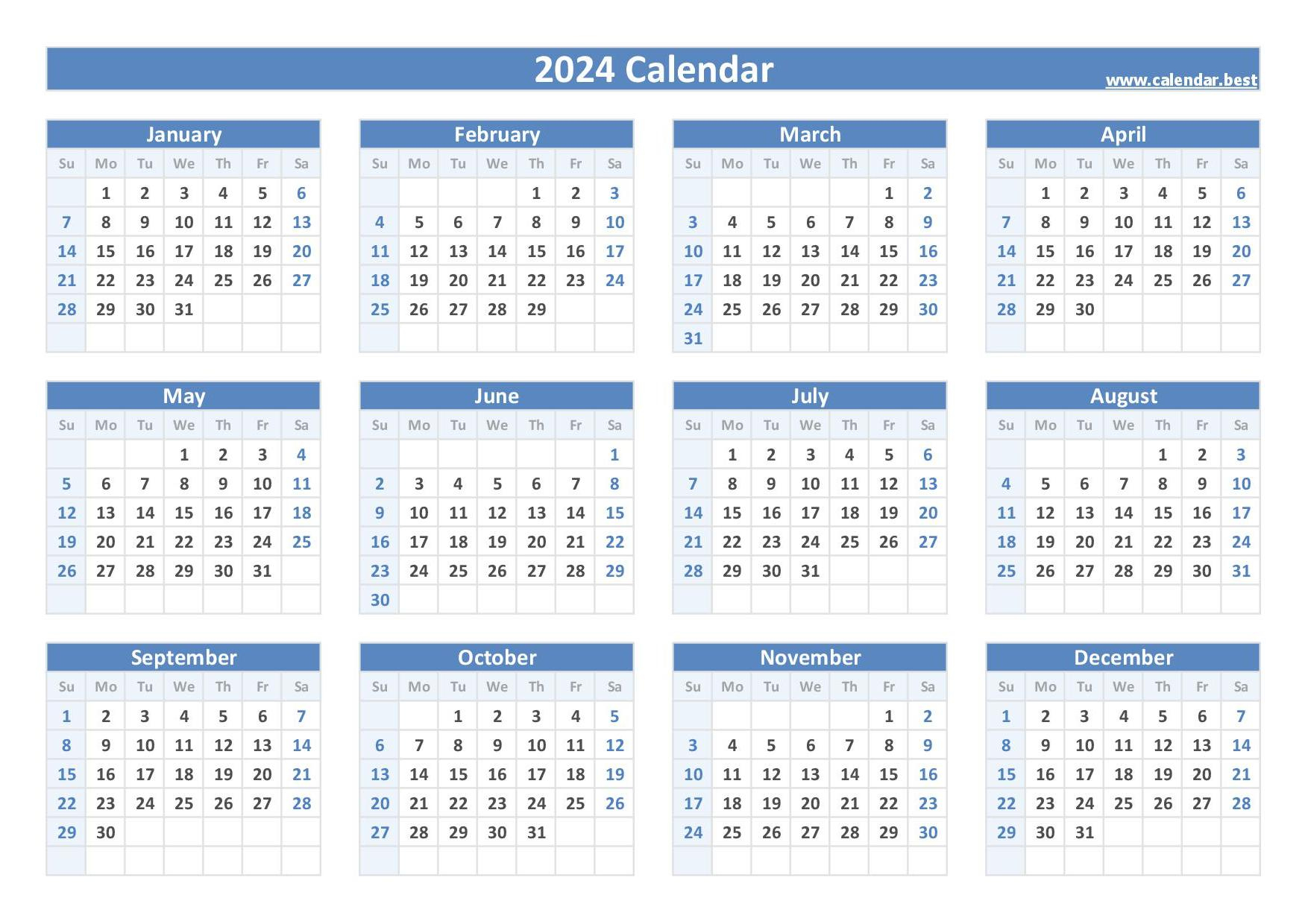 2024 Calendar With Week Numbers | 2024 Calendar A4 Print