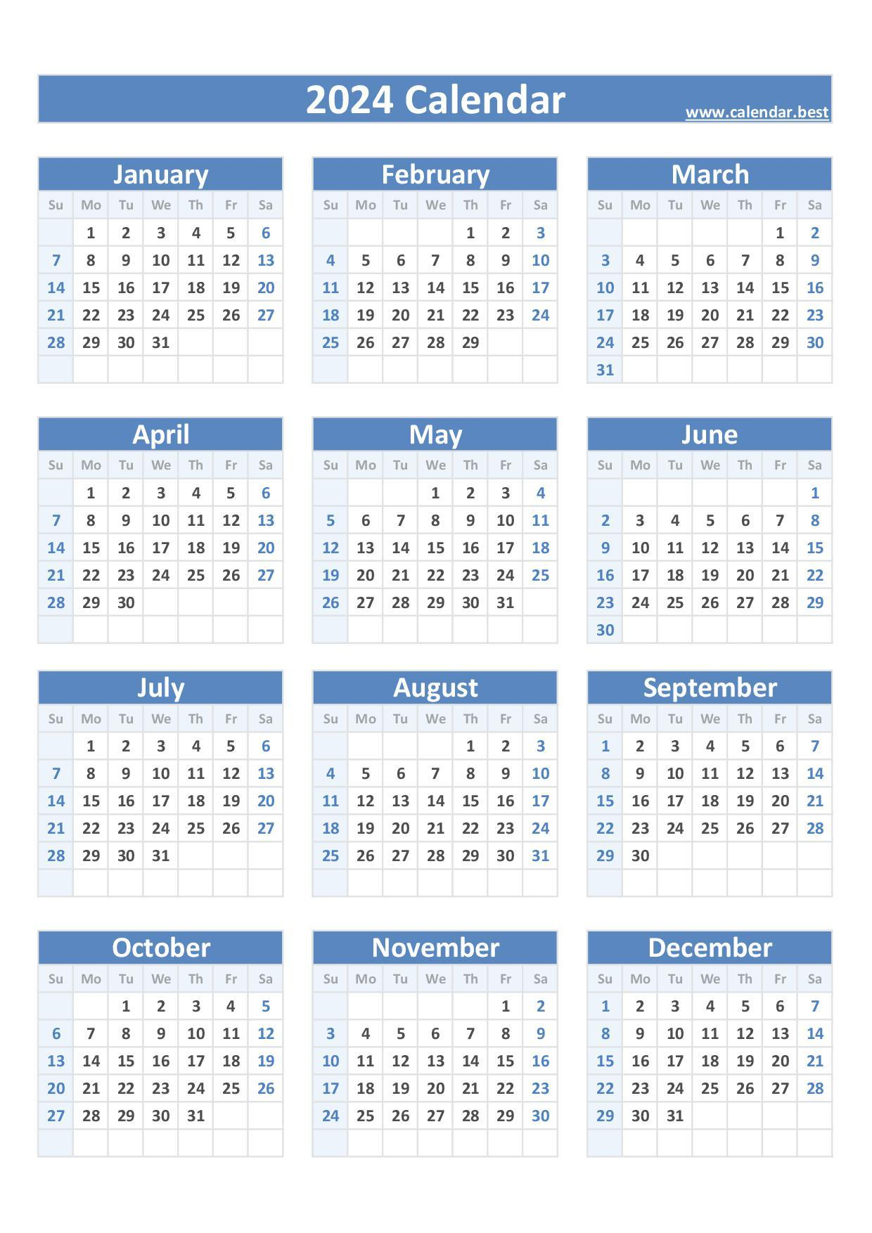 2024 Calendar With Week Numbers | 2024 Calendar A4 Print