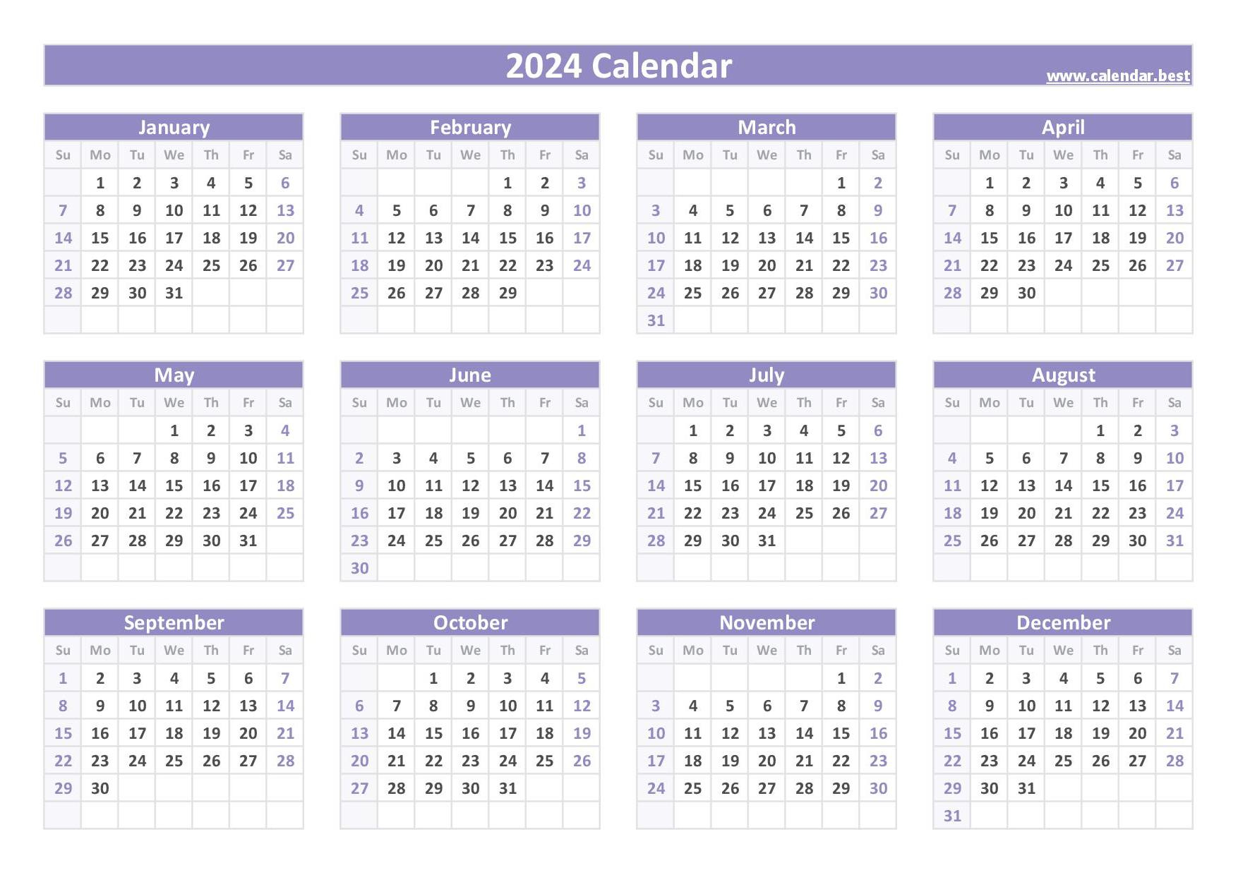 2024 Calendar With Week Numbers | 2024 Calendar Horizontal Printable