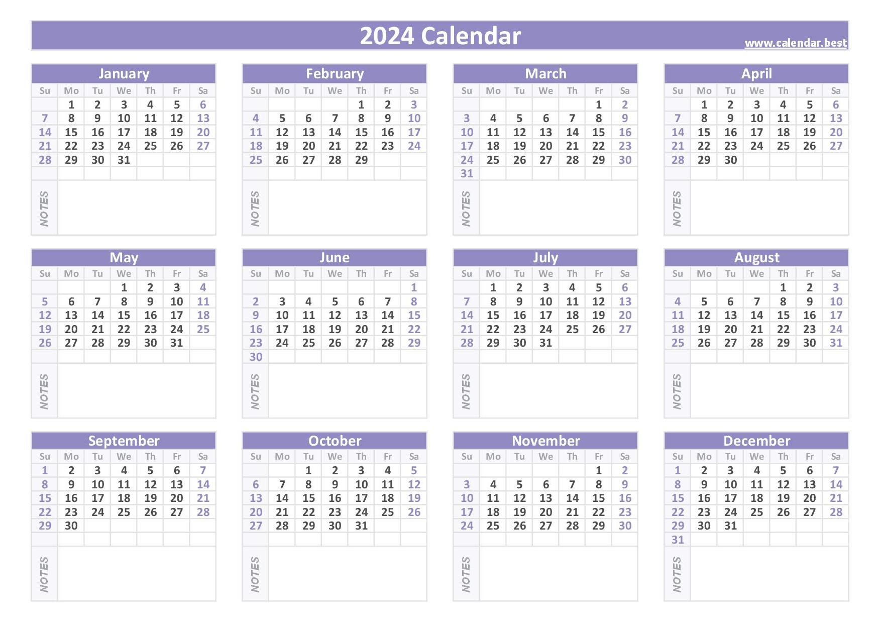 2024 Calendar With Week Numbers | 2024 Calendar Printable With Notes