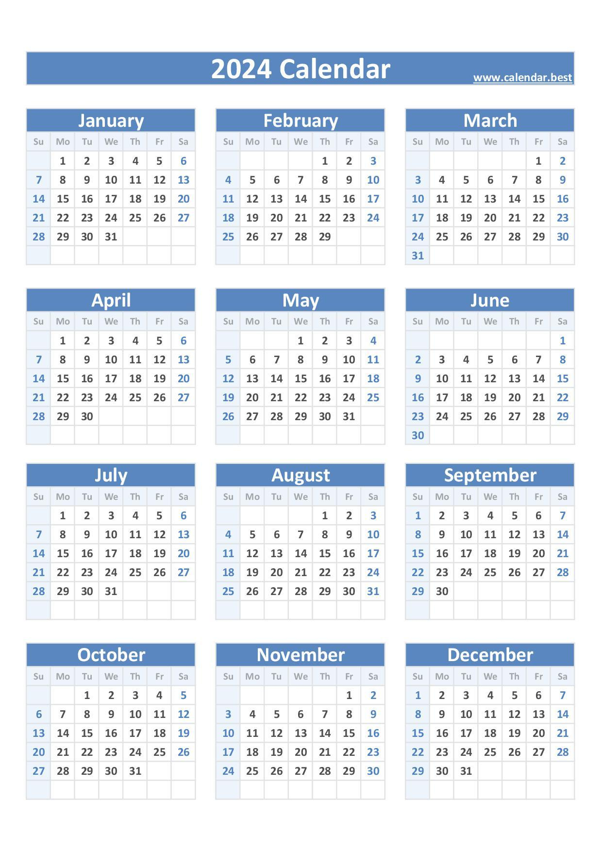 2024 Calendar With Week Numbers | 2024 Year Calendar A4