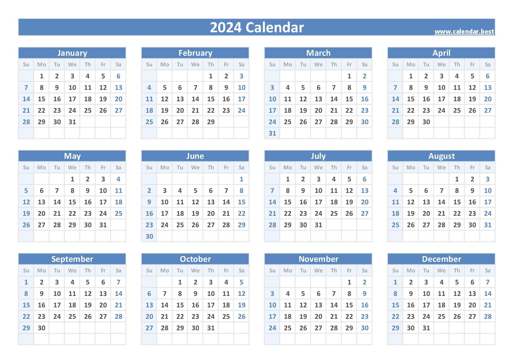 2024 Calendar With Week Numbers | 2024 Yearly Calendar Landscape