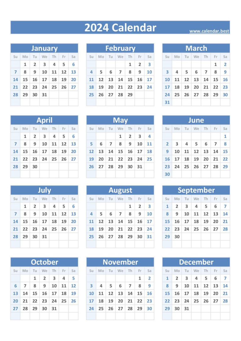 2024 Calendar With Week Numbers | A4 Calendar 2024 Printable Free Download