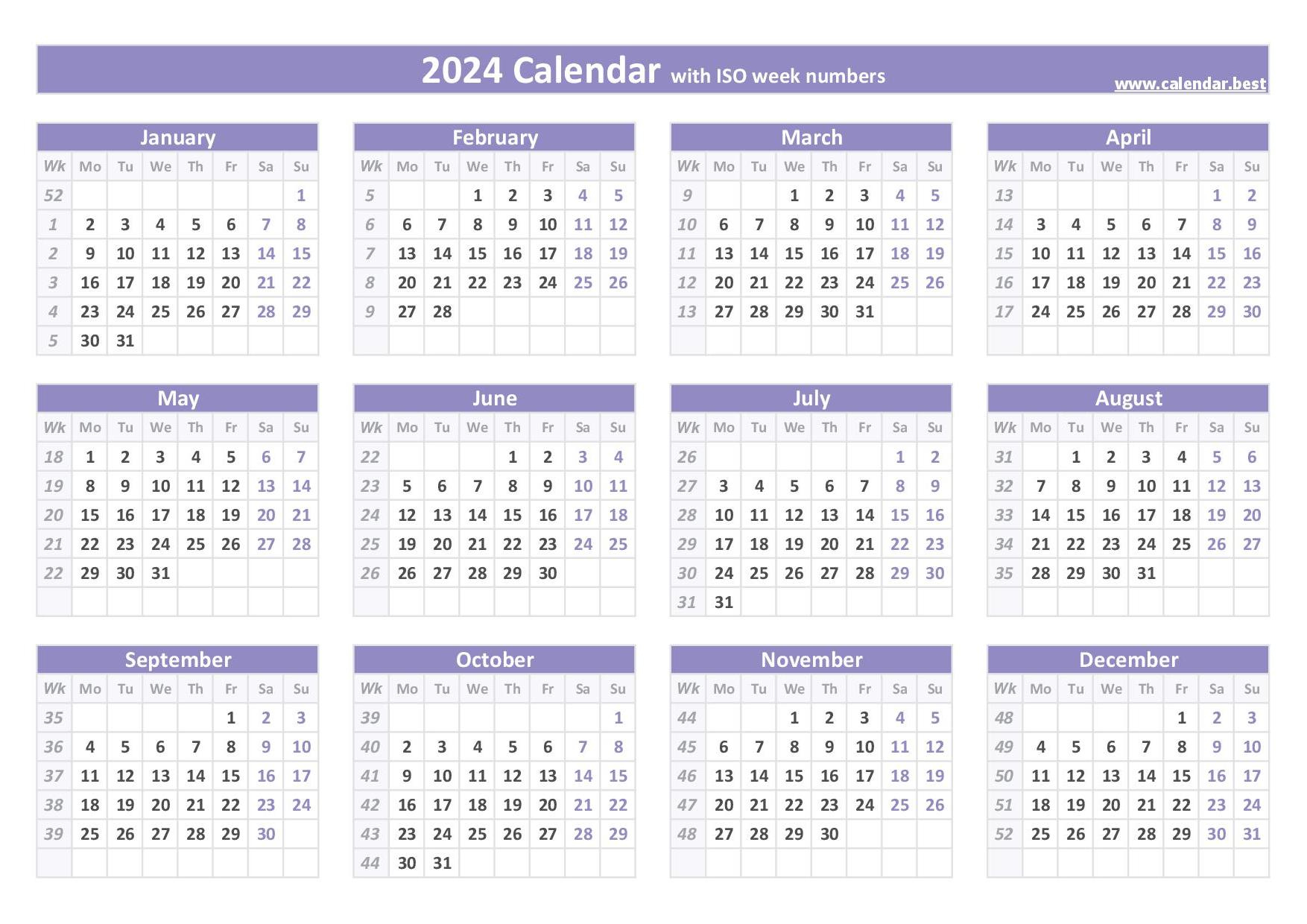 2024 Calendar With Week Numbers (Us And Iso Week Numbers) | Calendar 2024 Philippines Printable