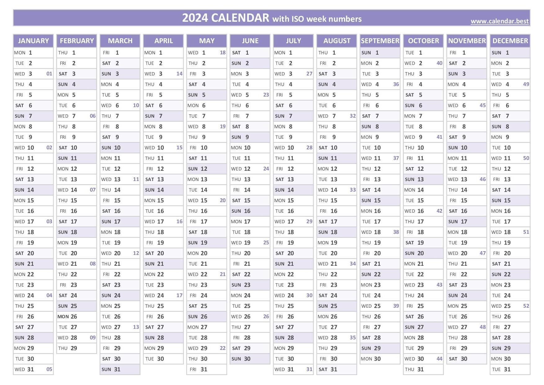 2024 Calendar With Week Numbers (Us And Iso Week Numbers) | Printable Calendar 2024 Malaysia Pdf