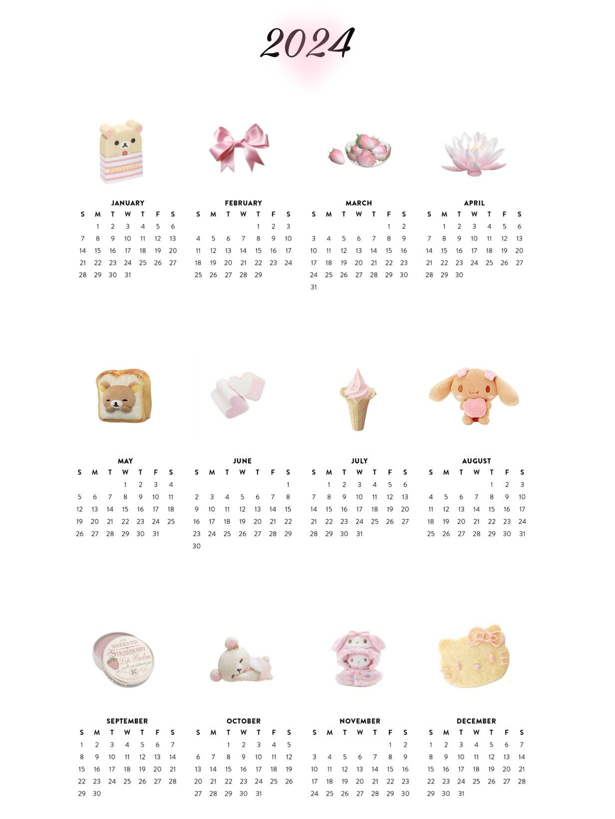 2024 Calendar🩷 In 2023 | Pink Calendar, Calendar, Cute Calendar | Hello Kitty Printable Calendar 2024
