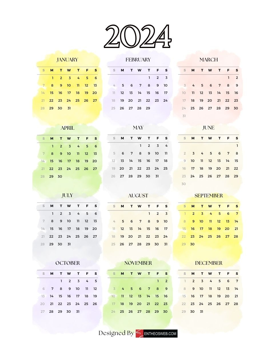 2024 Calendars – Free Printable Calendar Designs | Entheosweb | 2024 Yearly Calendar Printable Pdf Free