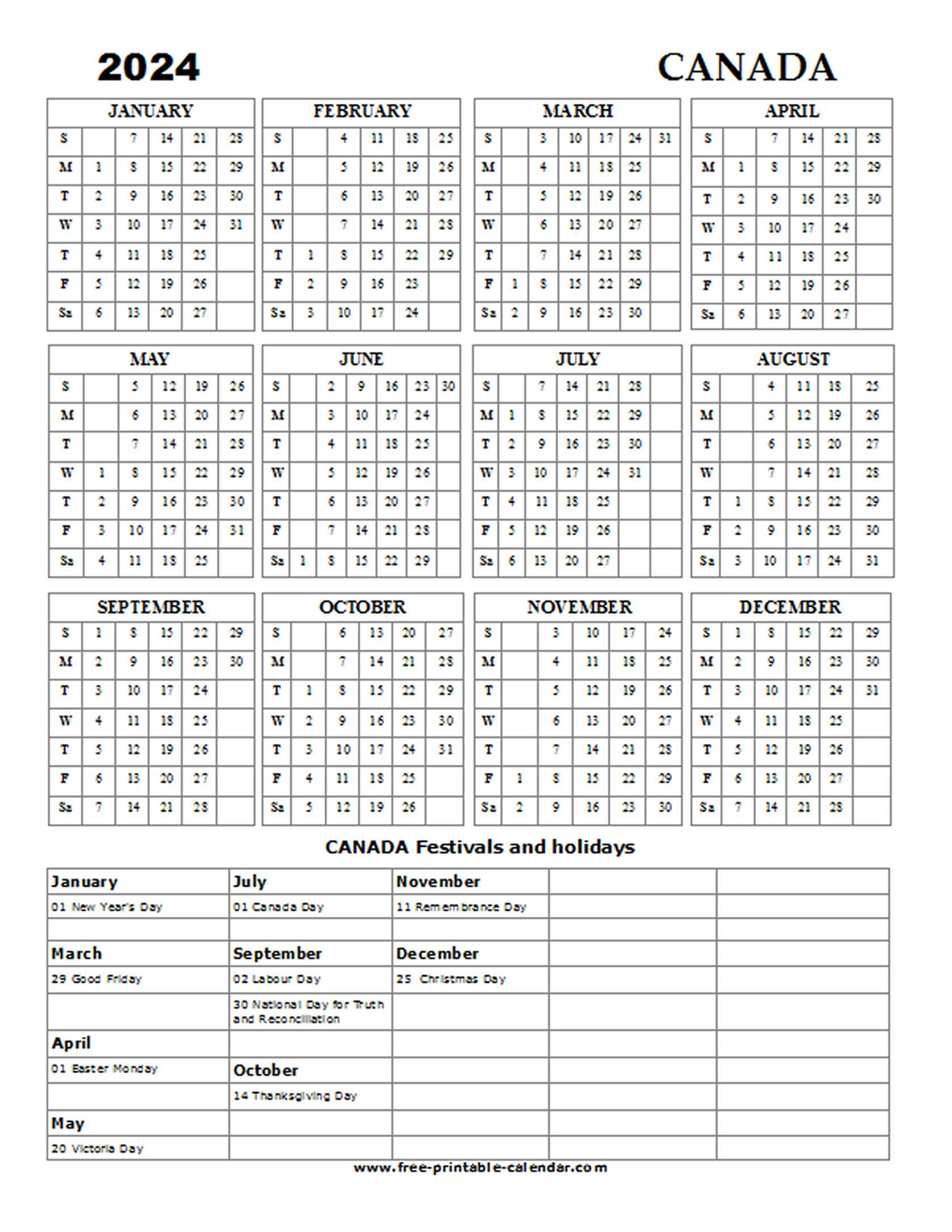 2024 Canada Holiday Calendar - Free-Printable-Calendar | 2024 Calendar Canada Printable With Holidays