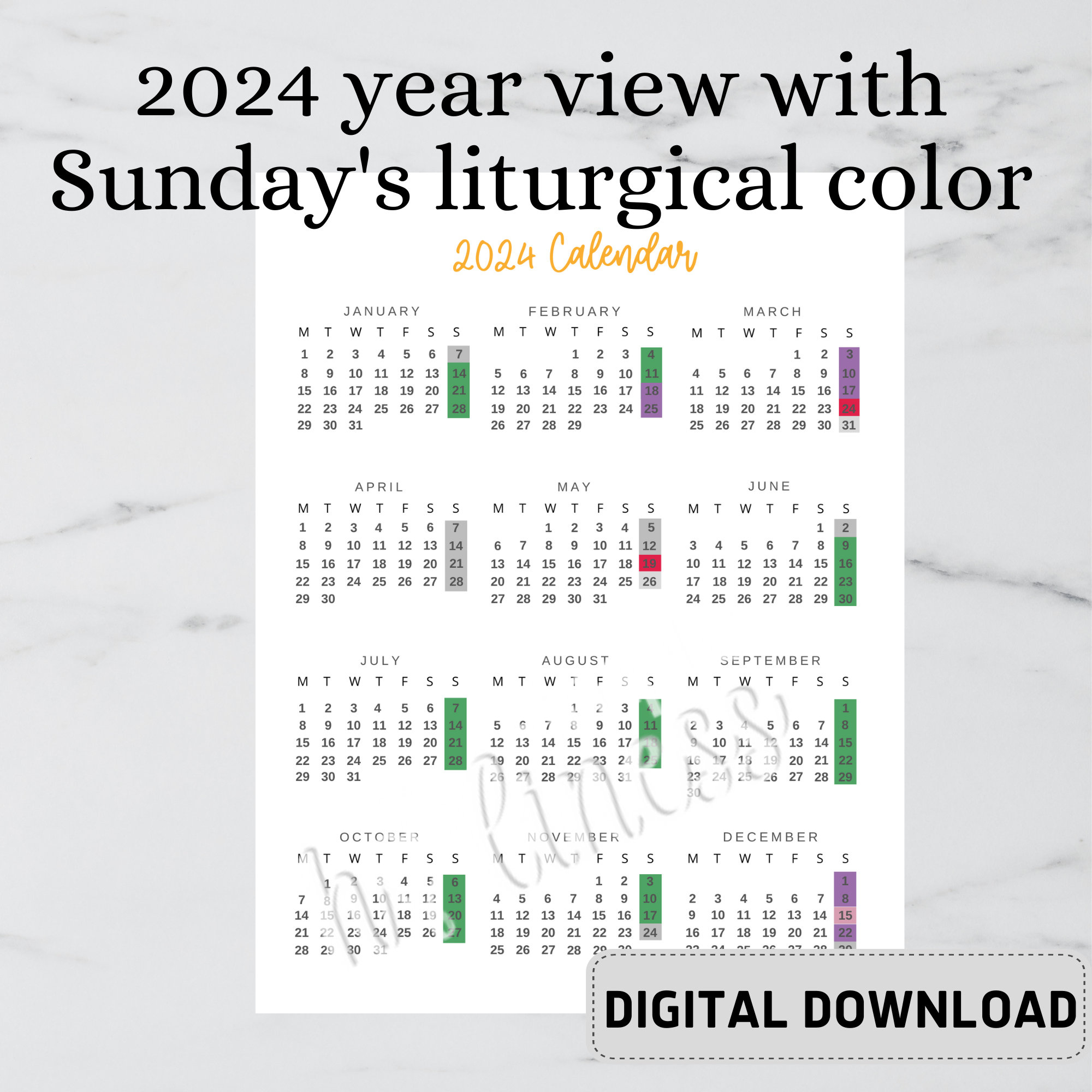 2024 Catholic Calendar Digital Download - Etsy | Printable Catholic Calendar 2024