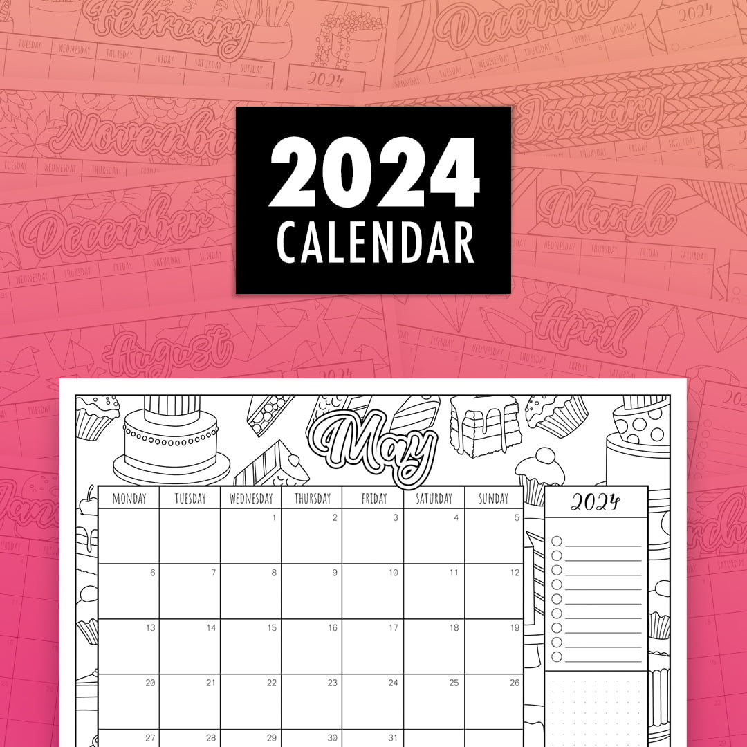 2024 Coloring Calendar | 2024 Calendar Printable Colour