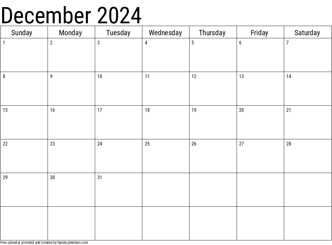 2024 December Calendars - Handy Calendars | December Printable Calendar 2024