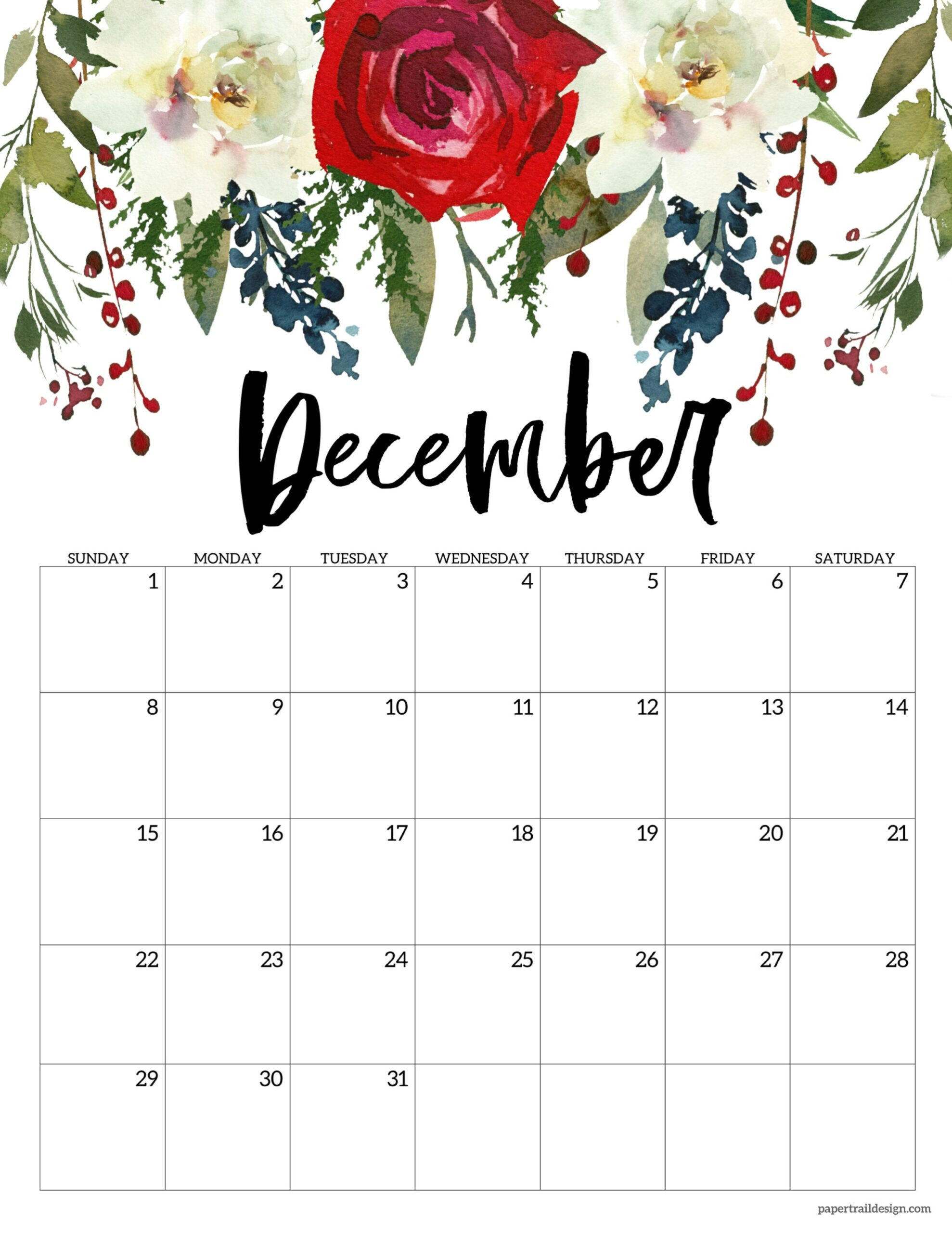 2024 Floral Calendar Printable - Paper Trail Design | 2024 Calendar Printable Floral