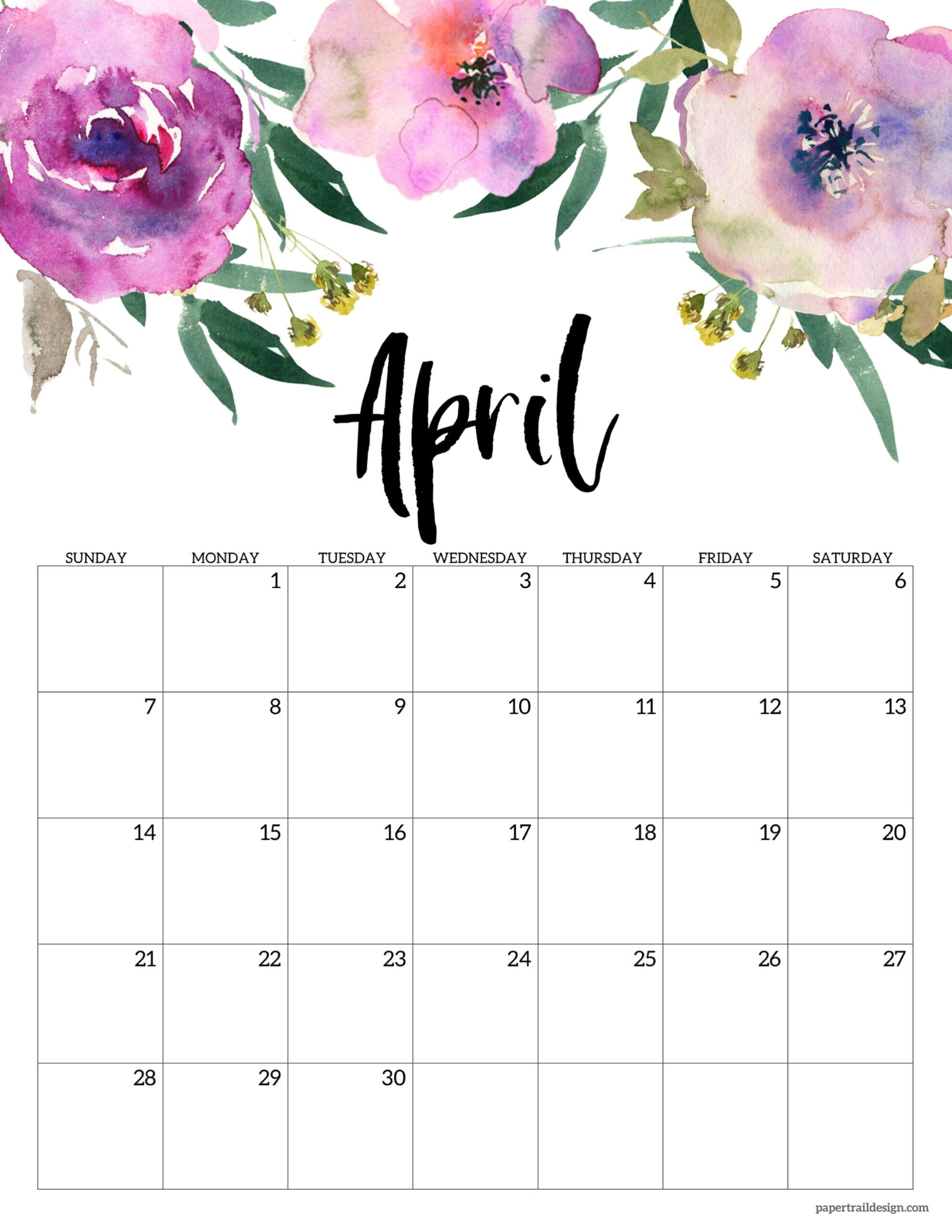 2024 Floral Calendar Printable - Paper Trail Design | Printable Calendar 2024 Floral