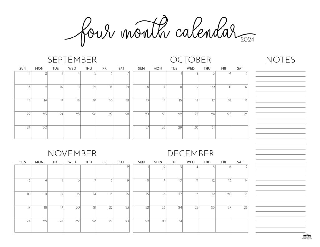 2024 Four Month Calendars - 18 Free Printables | Printabulls | 2024 Monthly Calendar Printable