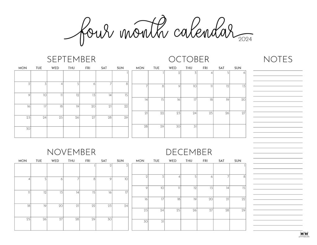 2024 Four Month Calendars - 18 Free Printables | Printabulls | Monthly Calendar 2024
