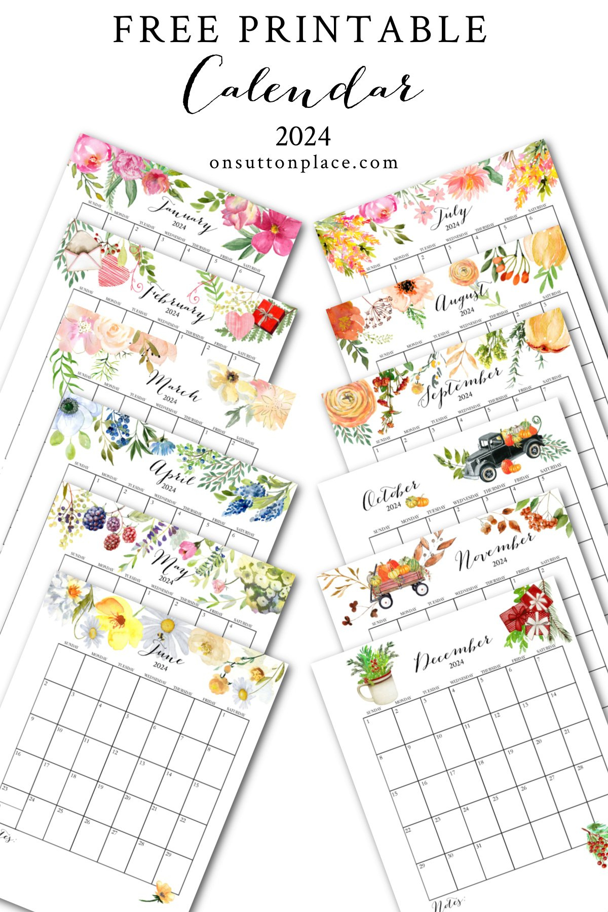 2024 Free Printable Calendar With Planner Pages - On Sutton Place | 2024 Calendar Pages Printable Free